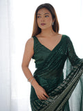 Green Georgette Embellished Sequined Saree Saree With Blouse Piece