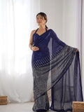 Blue Georgette Embellished Sequined Saree Saree With Blouse Piece