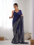 Blue Georgette Embellished Sequined Saree Saree With Blouse Piece