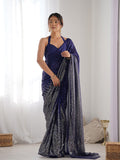 Blue Georgette Embellished Sequined Saree Saree With Blouse Piece