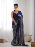 Blue Georgette Embellished Sequined Saree Saree With Blouse Piece