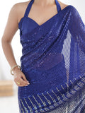 Blue Georgette Embellished Sequined Saree Saree With Blouse Piece