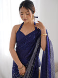 Blue Georgette Embellished Sequined Saree Saree With Blouse Piece