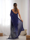 Blue Georgette Embellished Sequined Saree Saree With Blouse Piece