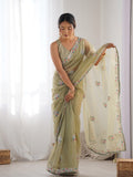 Lime Green Soft Net Embellished Designer Saree Saree With Blouse Piece