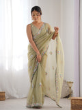 Lime Green Soft Net Embellished Designer Saree Saree With Blouse Piece