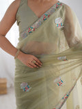 Lime Green Soft Net Embellished Designer Saree Saree With Blouse Piece