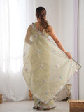 Lime Green Soft Net Embellished Designer Saree Saree With Blouse Piece