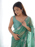 Sea Green Soft Net Embellished Designer Saree Saree With Blouse Piece