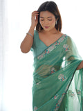 Sea Green Soft Net Embellished Designer Saree Saree With Blouse Piece