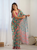 Multicolor Chinon Printed Designer Saree Saree With Blouse Piece