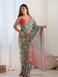 Multicolor Chinon Printed Designer Saree Saree With Blouse Piece