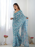 Multicolor Chinon Printed Designer Saree Saree With Blouse Piece