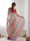 Multicolor Chinon Printed Designer Saree Saree With Blouse Piece