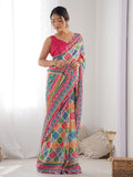 Multicolor Chinon Printed Designer Saree Saree With Blouse Piece