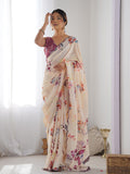 Multicolor Chinon Printed Designer Saree Saree With Blouse Piece