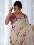 Multicolor Chinon Printed Designer Saree Saree With Blouse Piece