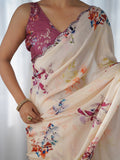 Multicolor Chinon Printed Designer Saree Saree With Blouse Piece