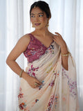 Multicolor Chinon Printed Designer Saree Saree With Blouse Piece