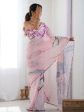 Multicolor Chinon Printed Designer Saree Saree With Blouse Piece