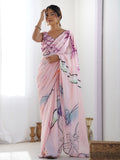 Multicolor Chinon Printed Designer Saree Saree With Blouse Piece