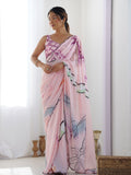 Multicolor Chinon Printed Designer Saree Saree With Blouse Piece