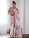 Multicolor Chinon Printed Designer Saree Saree With Blouse Piece