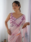 Multicolor Chinon Printed Designer Saree Saree With Blouse Piece