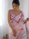 Multicolor Chinon Printed Designer Saree Saree With Blouse Piece