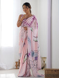 Multicolor Chinon Printed Designer Saree Saree With Blouse Piece