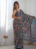 Multicolor Chinon Printed Designer Saree Saree With Blouse Piece