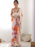 Multicolor Chinon Printed Designer Saree Saree With Blouse Piece