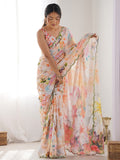 Multicolor Chinon Printed Designer Saree Saree With Blouse Piece