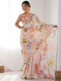 Multicolor Chinon Printed Designer Saree Saree With Blouse Piece