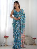 Multicolor Chinon Printed Designer Saree Saree With Blouse Piece