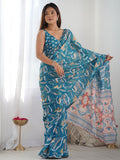 Multicolor Chinon Printed Designer Saree Saree With Blouse Piece