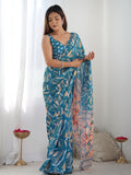 Multicolor Chinon Printed Designer Saree Saree With Blouse Piece