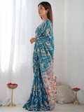 Multicolor Chinon Printed Designer Saree Saree With Blouse Piece