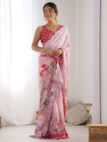 Multicolor Chinon Printed Designer Saree Saree With Blouse Piece