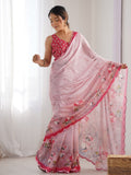 Multicolor Chinon Printed Designer Saree Saree With Blouse Piece