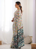 Multicolor Chinon Printed Designer Saree Saree With Blouse Piece