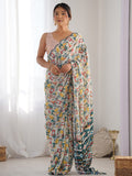 Multicolor Chinon Printed Designer Saree Saree With Blouse Piece