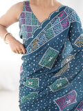 Multicolor Chinon Printed Designer Saree Saree With Blouse Piece