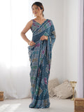 Multicolor Chinon Printed Designer Saree Saree With Blouse Piece