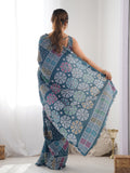 Multicolor Chinon Printed Designer Saree Saree With Blouse Piece