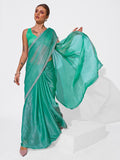 Sea Green Organza Party Wear Saree With Blouse Piece