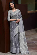 Metal Grey Linen Saree