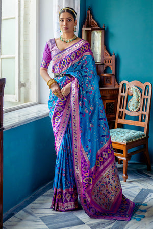 Blue Paithani Silk Saree With Blouse Piece