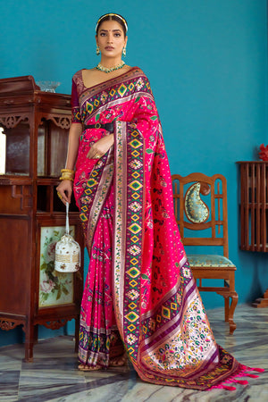 Pink Paithani Silk Saree With Blouse Piece