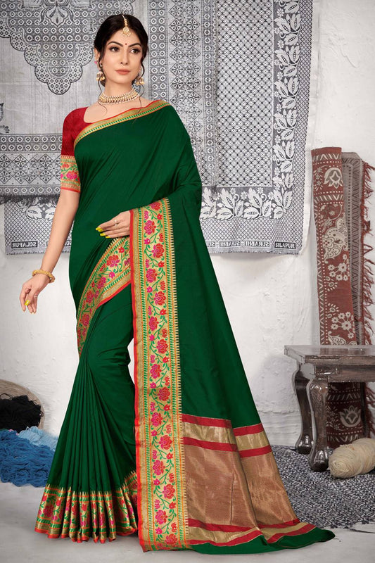 Green Saree in Paithani Silk for Women